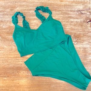 Aerie ruffle longline bikini top and high waist cheeky bottoms